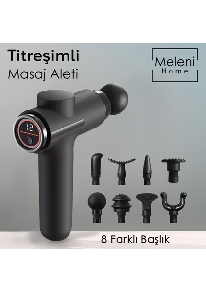 8 Başlıklı LCD Ekran Masaj Aleti - Şarjlı Titreşimli Masaj Tabancası Bel Sırt Bacak Boyun Masajı