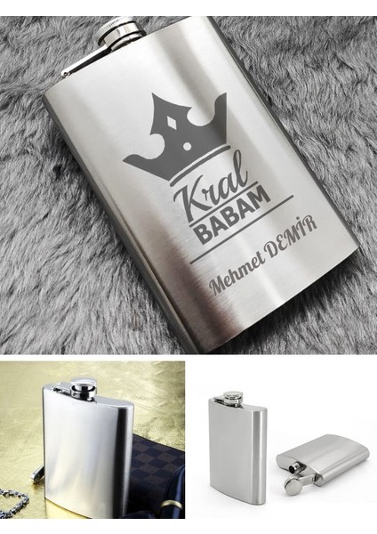 Kişiye Özel Babaya Hediye 9 Oz Çelik Cep Matarası 266 ml Içki Alkol Matarası