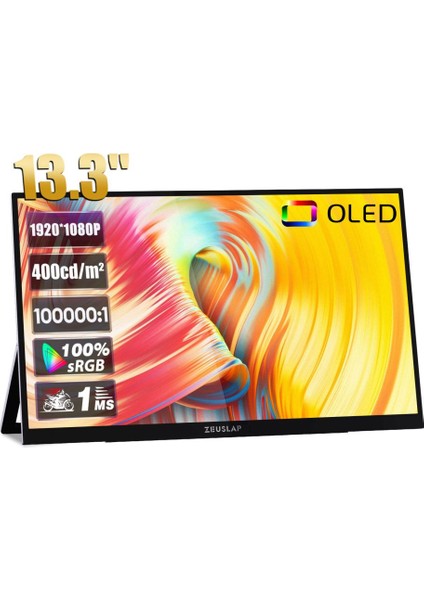 OL133ED 13.3" 1920*1080@60Hz Full Hd OLED Type-C 100000:1 Kontrast 400CD/M² Yansıma Önleyici Dokunmatik Ekranlı Taşınabilir Monitör (ZL-OL133ED)