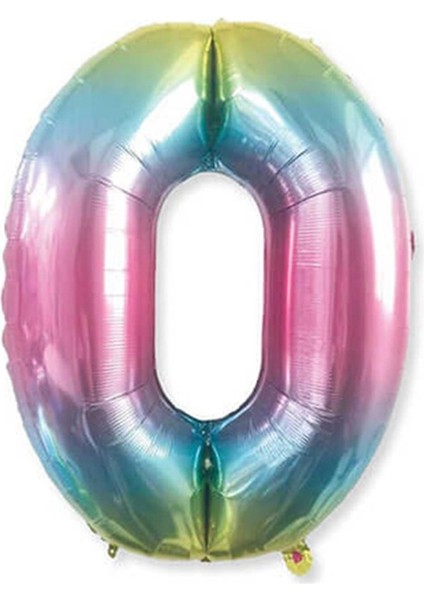 Rakam Folyo Balon 0 Gökkuşağı Renk 86 cm - 34”