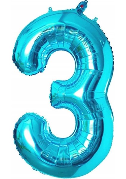 Rakam Folyo Balon 3 Mavi Renk 86 cm - 34”