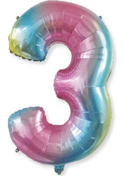 Rakam Folyo Balon 3 Gökkuşağı Renk 86 cm - 34”