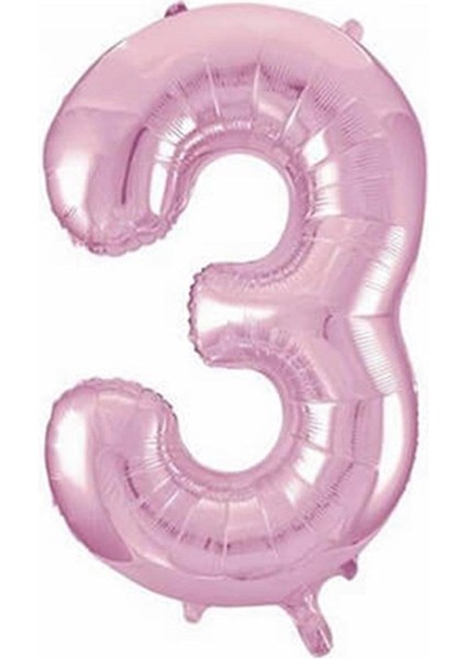 Rakam Folyo Balon 3 Pembe Renk 86 cm - 34”