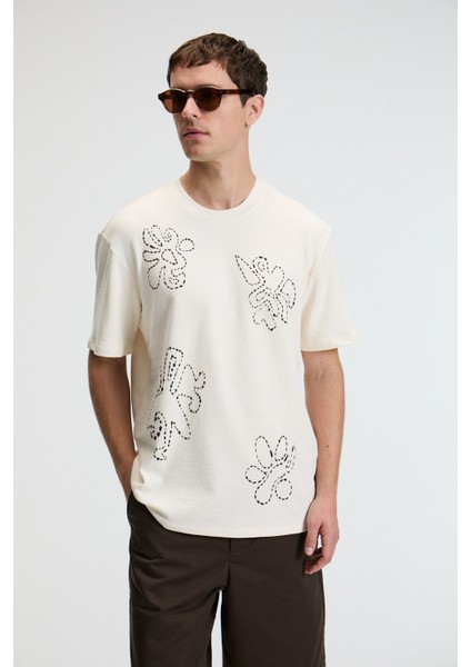 Baggy Erkek %100 Pamuk Oversize Fit Baskılı Kısa Kollu Yuvarlak Yakalı Vanilya T-Shirt
