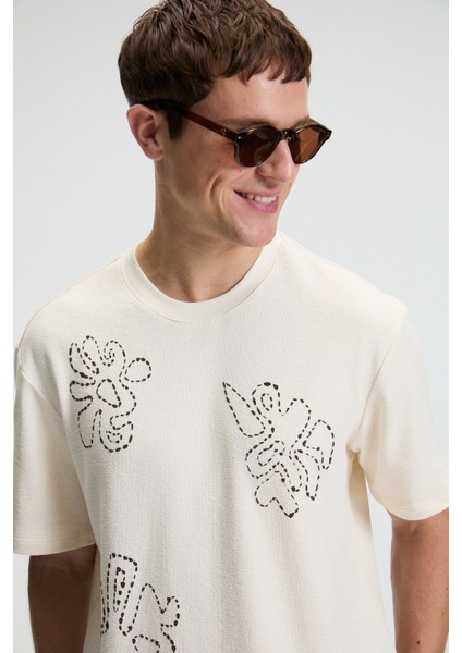 Baggy Erkek %100 Pamuk Oversize Fit Baskılı Kısa Kollu Yuvarlak Yakalı Vanilya T-Shirt fiyatları