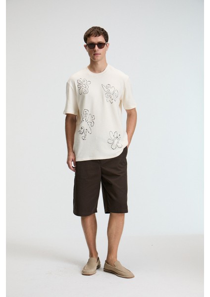 Baggy Erkek %100 Pamuk Oversize Fit Baskılı Kısa Kollu Yuvarlak Yakalı Vanilya T-Shirt fırsatları
