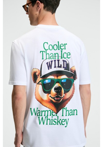 Tasty Erkek %100 Pamuk Oversize Fit Baskılı Kısa Kollu Yuvarlak Yakalı Beyaz T-Shirt indirimleri