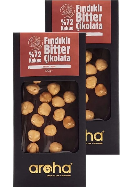 İkili Avantaj Paket. %72 Kakao Fındıklı Bitter Çikolata 100 g x 2 Adet