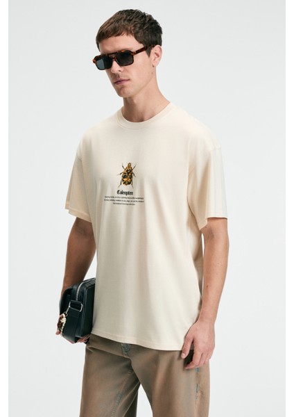 Bold Erkek %100 Pamuk Oversize Fit Baskılı Kısa Kollu Yuvarlak Yakalı Vanilya T-Shirt fırsatları
