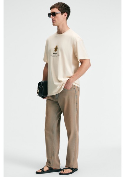 Bold Erkek %100 Pamuk Oversize Fit Baskılı Kısa Kollu Yuvarlak Yakalı Vanilya T-Shirt indirimleri