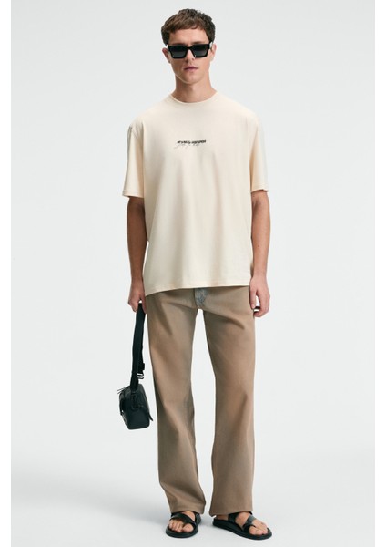 Tasty Erkek %100 Pamuk Oversize Fit Baskılı Kısa Kollu Yuvarlak Yakalı Vanilya T-Shirt fiyatları