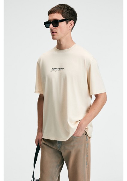 Tasty Erkek %100 Pamuk Oversize Fit Baskılı Kısa Kollu Yuvarlak Yakalı Vanilya T-Shirt modelleri