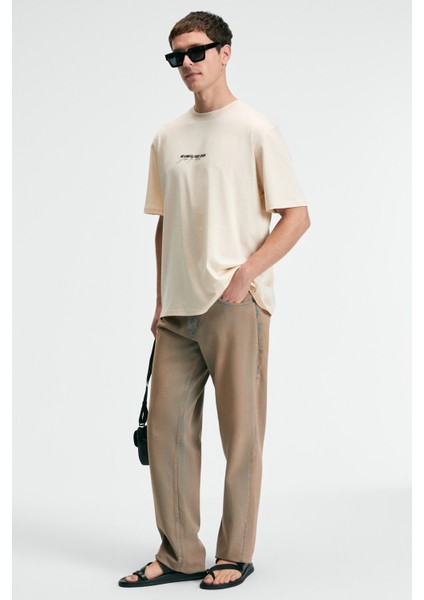 Tasty Erkek %100 Pamuk Oversize Fit Baskılı Kısa Kollu Yuvarlak Yakalı Vanilya T-Shirt fırsatları