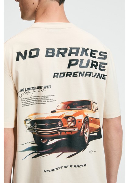 Tasty Erkek %100 Pamuk Oversize Fit Baskılı Kısa Kollu Yuvarlak Yakalı Vanilya T-Shirt indirimleri