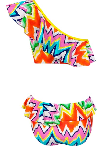 Tek Omuz Zig-Zag Desenli Cut-Out Halka Detaylı 50UV Kız Çocuk Mayo By Nessi Byrd