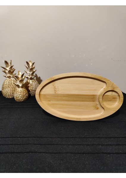 Bambu Sunumluk Kahvaltılık ve Çerezlik, Oval, Bej, 2 Bölmeli, Şık ve Pratik Tasarım