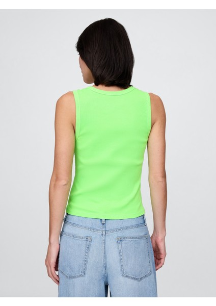 Kadın Neon Yeşil Fitilli Halter Yaka Atlet