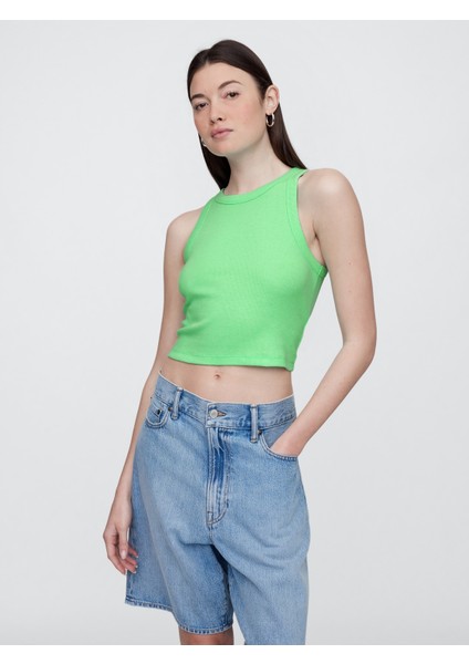 Kadın Yeşil Ribana Crop Atlet