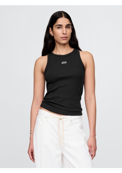 Kadın Siyah Gap Logo Fitilli Halter Yaka Atlet