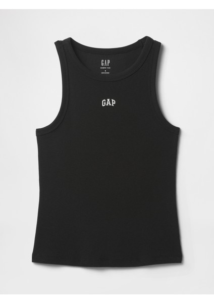 Kadın Siyah Gap Logo Fitilli Halter Yaka Atlet