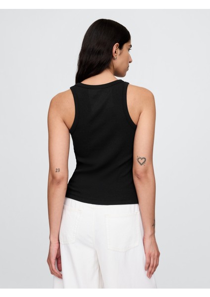 Kadın Siyah Gap Logo Fitilli Halter Yaka Atlet