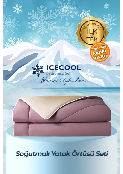 Icecool Soğutmalı Yatak Örtüsü Seti Tek Kişilik Yumuşak 2 Parça Hafif Rahat Çift Taraflı Lila Bej