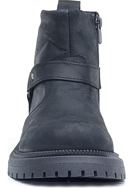 Gerçek Kürklü Hakiki Deri Siyah Nubuk Metal Detaylı Fermuarlı Çocuk Bot modelleri