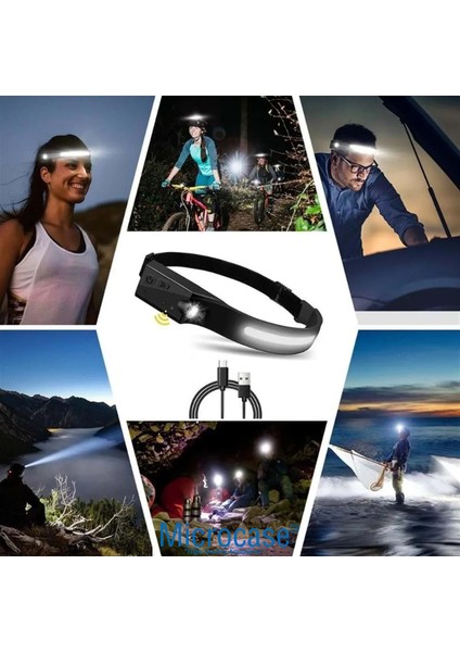 Su Geçirmez Hareket Sensörlü USB Şarjlı LED Kafa Feneri 2 Şerit LED - AL5222