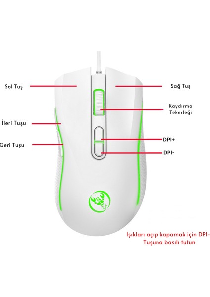 A869 Kablolu Rgb Oyuncu Mouse 6400DPI 7 Tuşlu