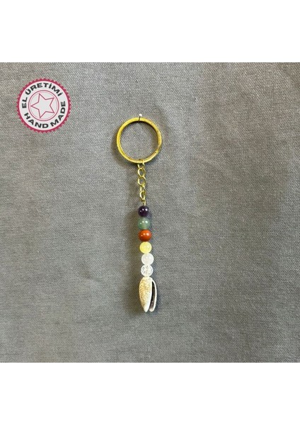 7638 El Yapımı Doğal Taş Çakra Anahtarlık / 13 cm