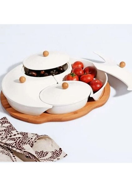 Bambu 4'lü kahvaltılık seti, şık ve dayanıklı tasarım, 33x26 cm, beyaz renk