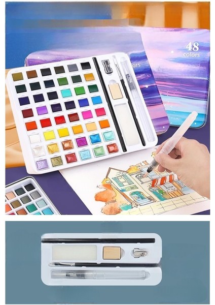 Tablet Sulu Boya 48 Renk Teneke Kutu 1 Paket 48 Li Taş Sulu Boya Çıkarılabilir Tablet Suluboya Resim Hobi Sanat fiyatları