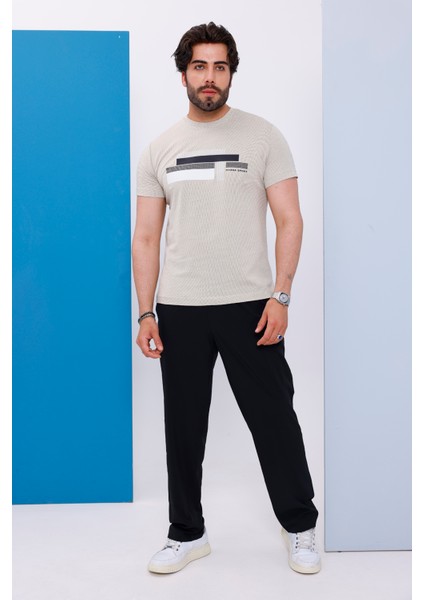 Erkek Bej Bisiklet Yaka Baskılı T-Shirt - 170 fiyatları