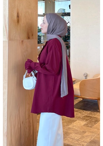 Flores Fırfırlı Tunik Bordo