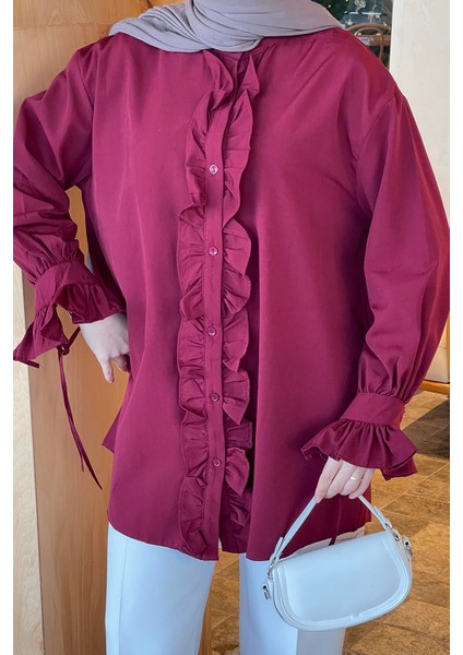 Flores Fırfırlı Tunik Bordo