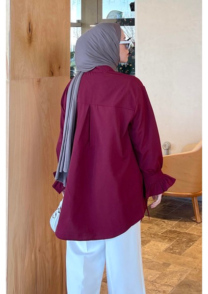 Flores Fırfırlı Tunik Bordo