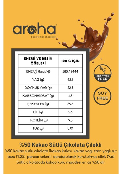 % 50 Kakao Çilekli Sütlü Çikolata 85 G