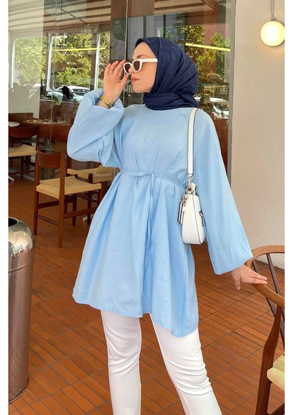 Kuşak Bağlamalı Tunik Bebe Mavisi