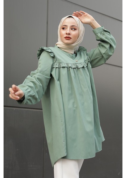 Hakim Yaka Önü Pileli Tunik Çağla Yeşili fiyatları