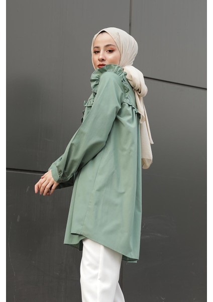 Hakim Yaka Önü Pileli Tunik Çağla Yeşili fırsatları