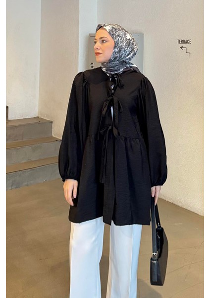 Ön Bağlamalı Iki Parça Ceket Kahverengi Siyah