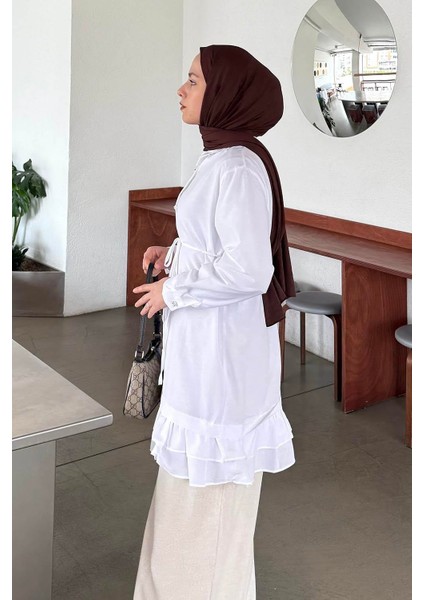 Fırfır Detaylı Tunik Beyaz