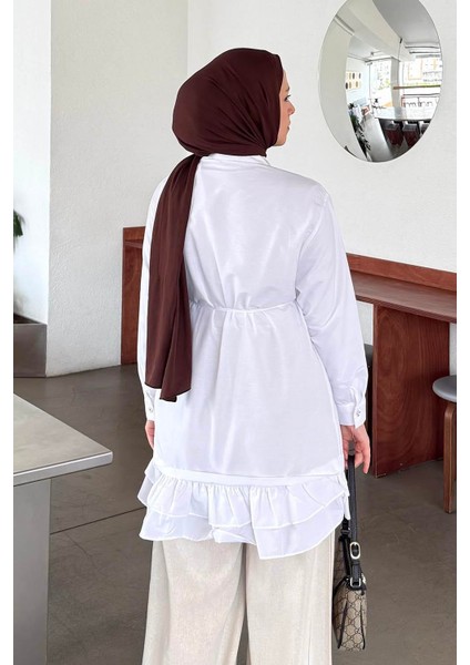Fırfır Detaylı Tunik Beyaz