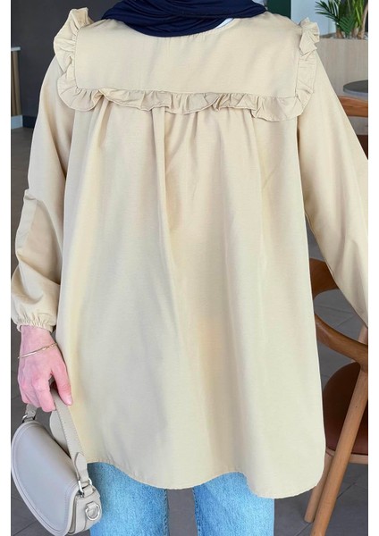 Bisiklet Yaka Omuz Fırfırlı Tunik Bej fiyatları