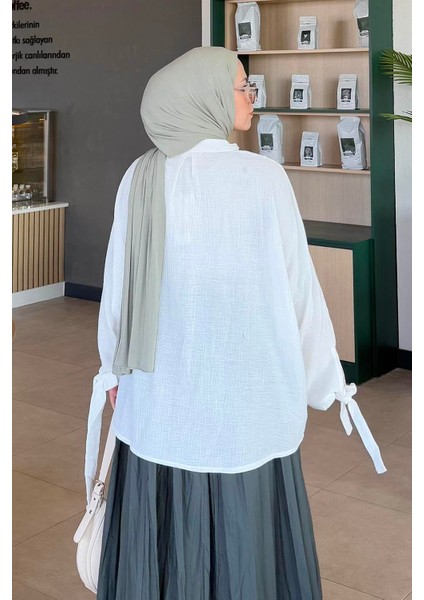 Önden Bağlamalı V Yaka Bluz Beyaz fırsatları