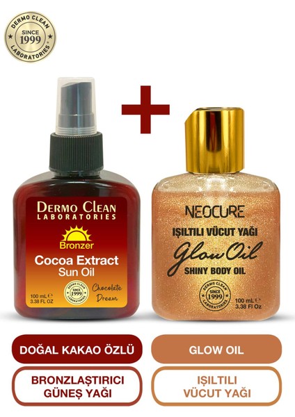 Kakao Özlü Bronzlaştırıcı Güneş Yağı 100 ml + Neocure Bronz Işıltılı Vücut Simi Bakım Yağı 100 ml