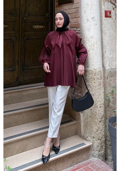 Bağlama Detaylı Tunik Bordo