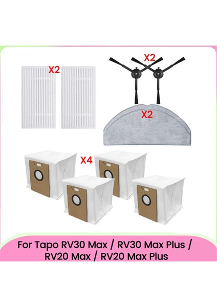 Tapo RV30 Max / RV30 Max Plus / RV20 Max / RV20 Max Plus Vakum Parçaları Filtreler Paspas Bezleri Yan Fırça Toz Torbaları Için 10 Adet (Yurt Dışından)