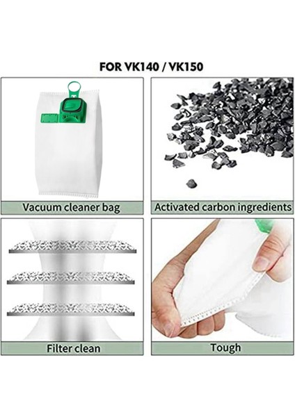 Vorwerk VK140/VK150/FP140/FP150 Dikey Elektrikli Süpürge Yedek Parçaları Için 12 Adet Yedek Tek Kullanımlık Toz Torbası Seti (Yurt Dışından)