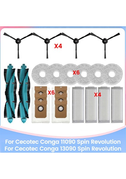 Cecotec Conga 11090 / Conga 13090 Spin Revolution Yedek Parçaları Ana Yan Fırça Hepa Filtre Paspas Bezi Toz Torbaları (Yurt Dışından)
